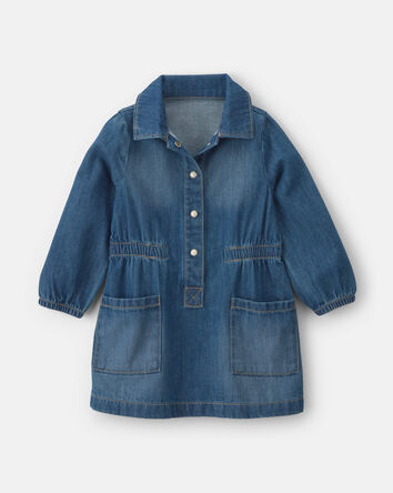 Baby Girl Denim Long-Sleeve Dress - Medium Wash, 