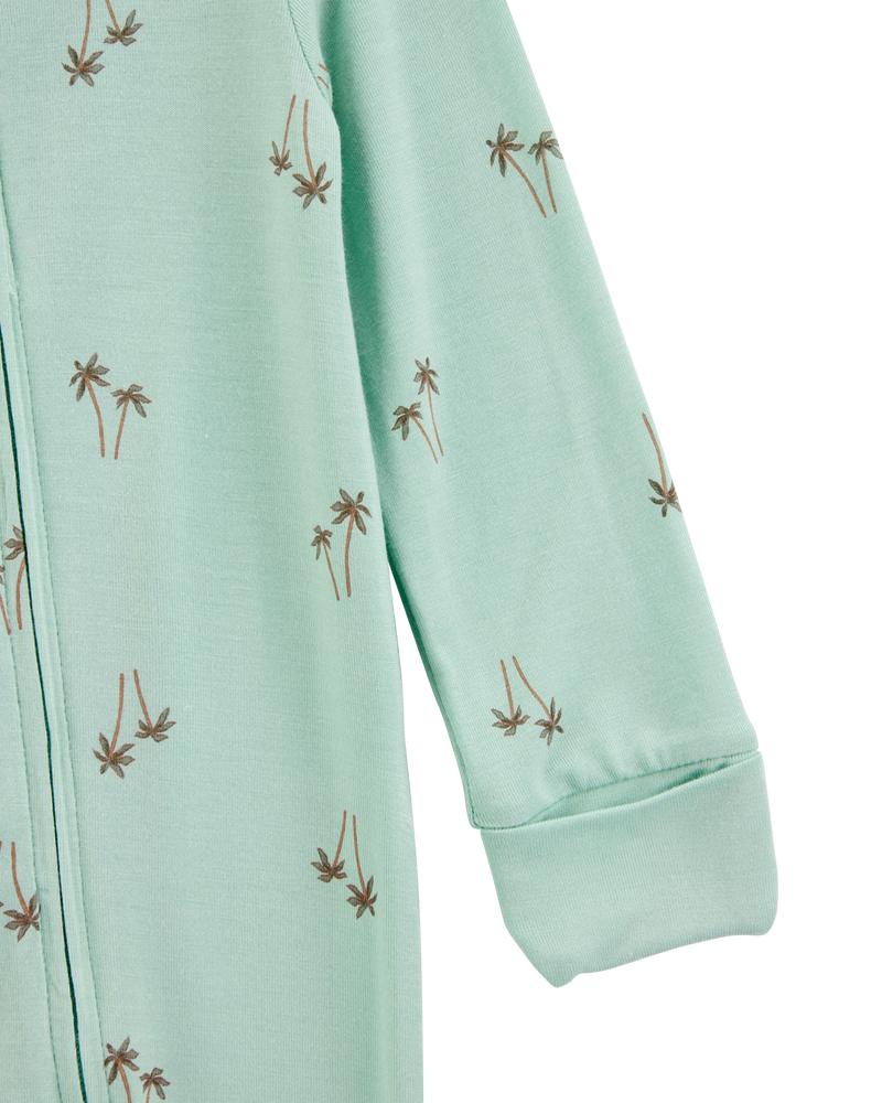 Baby Boy Palm Tree Print 2-Way Zip PurelySoft Convertible Foot Sleeper Pyjamas - Mint, image 2 of 7 slides