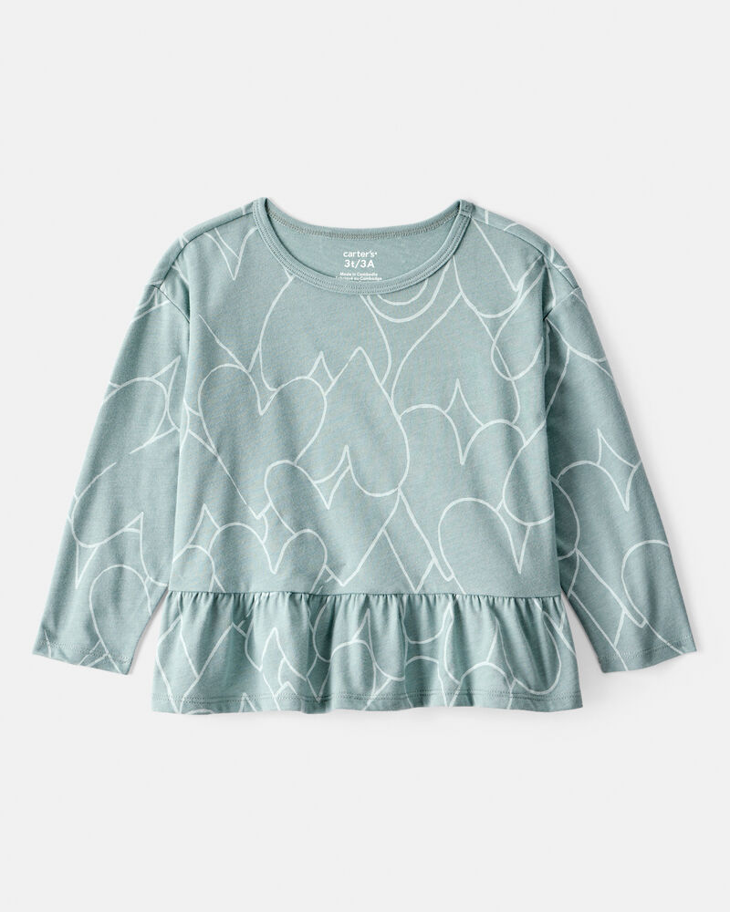 Toddler Girl Heart Long-Sleeve Peplum  Top - Green, image 1 of 3 slides