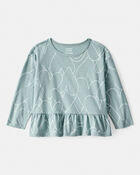 Toddler Girl Heart Long-Sleeve Peplum  Top - Green, image 1 of 3 slides