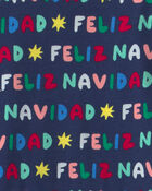 Adult 2-Piece 'Feliz Navidad' Christmas 100% Cotton Snug Fit Pyjama Set - Navy Blue, image 2 of 3 slides
