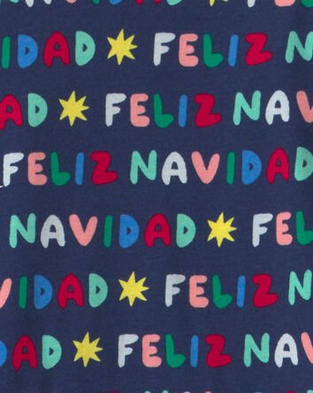Adult 2-Piece 'Feliz Navidad' Christmas 100% Cotton Snug Fit Pyjama Set - Navy Blue, 