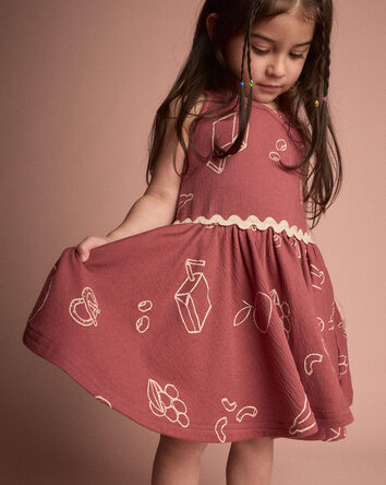Toddler Girl Ric-Rac Crossover Dress in Snack Print - Red, 