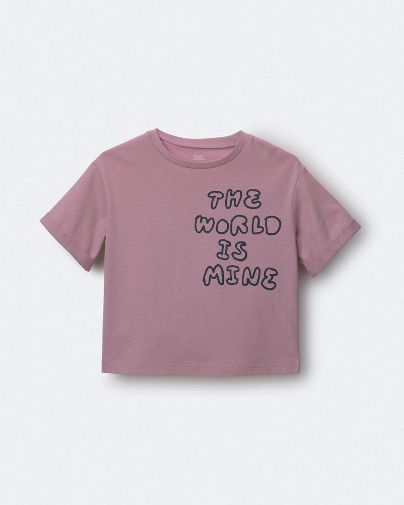 Toddler 'The World Is Mine' Rolled Cuff Tee - Mauve, image 1 of 2 slides