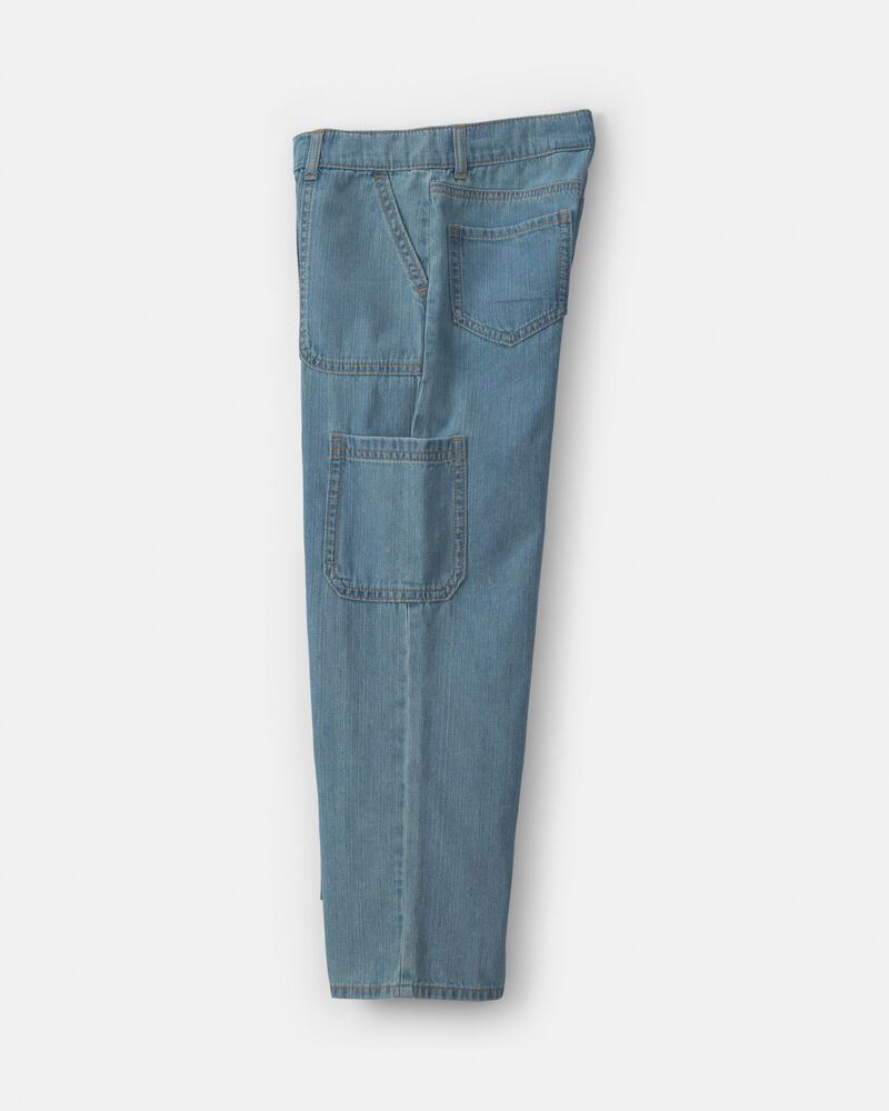 Girls Straight-Leg Cargo Jeans - Medium Wash, image 3 of 5 slides