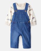 Baby Boy 2-Piece Car Overall Set - Cream, image 1 of 6 slides