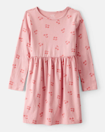 Filles - Robe à manches longues en coton à motif de cerises - Rose, 