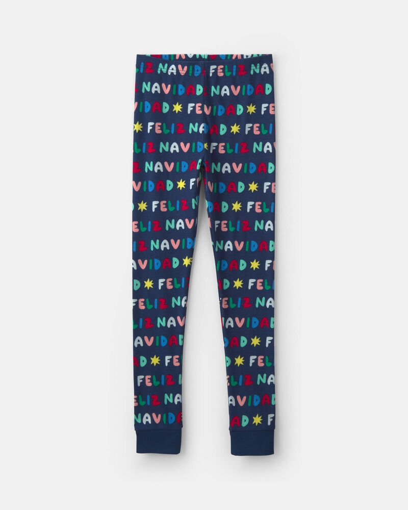 Kids 2-Piece 'Feliz Navidad' Christmas 100% Cotton Snug Fit Pyjama Set - Navy Blue, image 2 of 4 slides