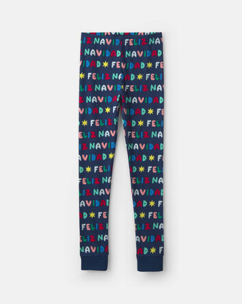 Kids 2-Piece 'Feliz Navidad' Christmas 100% Cotton Snug Fit Pyjama Set - Navy Blue, 