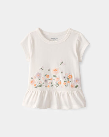 B&eacute;b&eacute; fille - Haut brod&eacute; &agrave; fleurs - Ivoire, 