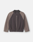 Boys Teddy Microfleece Zip-Up Jacket - Charcoal Gray, image 1 of 3 slides