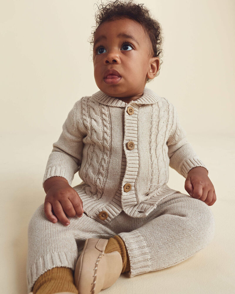 Baby Boy 3-Piece Cotton Sweater Layering Set - Cream, image 2 of 6 slides