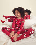 Kids 2-Piece Brown Santa Christmas 100% Cotton Snug Fit Pyjama Set - Red, image 4 of 5 slides