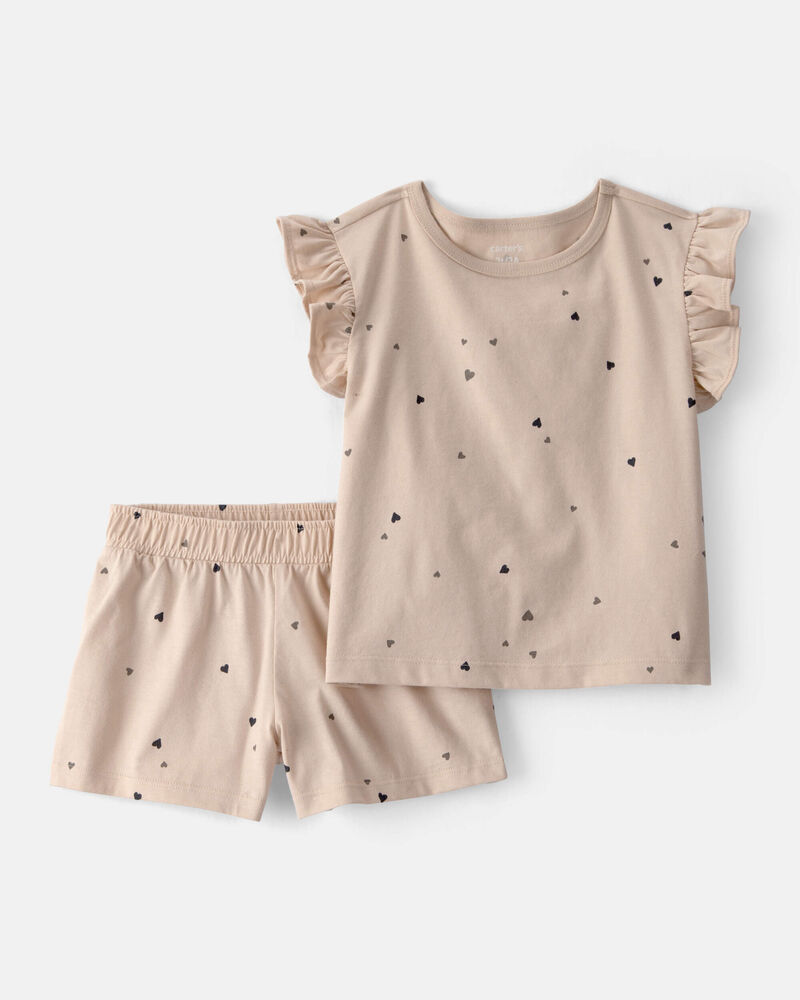 Toddler Girl 2-Piece Heart Top & Short Set - Brown, image 1 of 3 slides