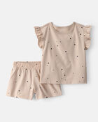 Toddler Girl 2-Piece Heart Top & Short Set - Brown, image 1 of 3 slides