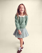Girls Floral Collar French Terry Pullover Sweatshirt - Green, image 3 of 4 slides