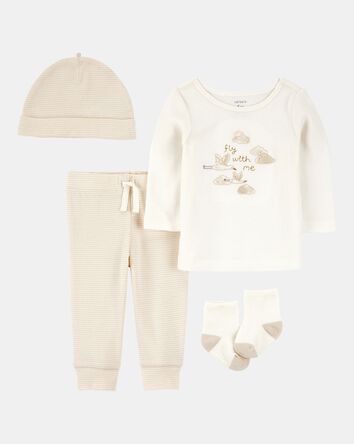 B&eacute;b&eacute; Ensemble 4 pi&egrave;ces &agrave; motifs de nuages, 