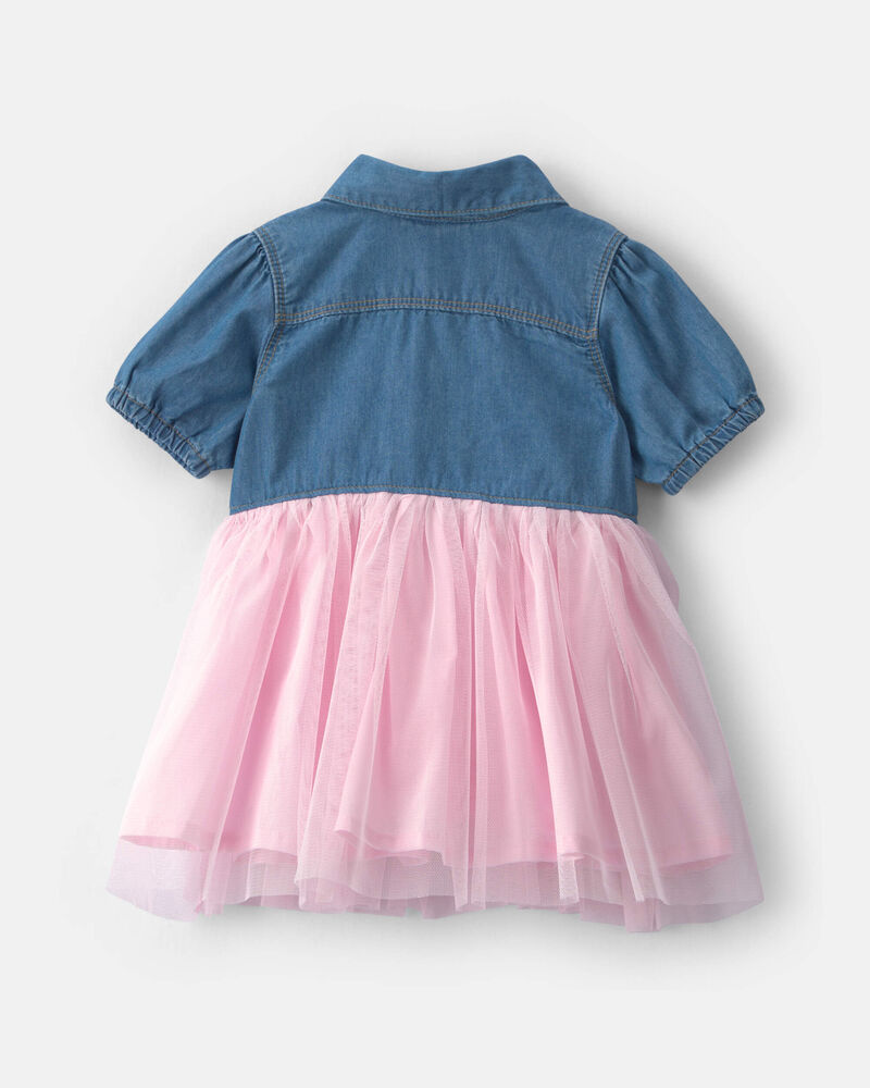 Baby Girl Chambray Tulle Short-Sleeve Dress - Light Wash, image 2 of 5 slides