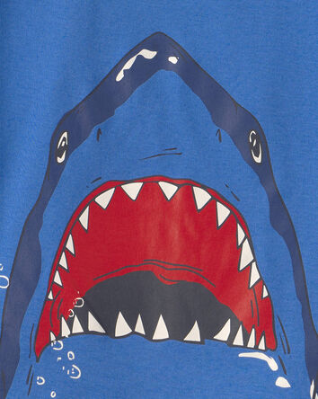 Boys Shark 100% Cotton Short-Sleeve Snug Fit 4-Piece pyjama Set - Blue, 