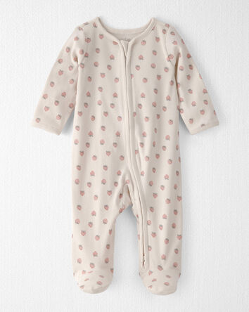 Baby Girl Organic Cotton Sleeper Pyjama in Strawberry-Print, 