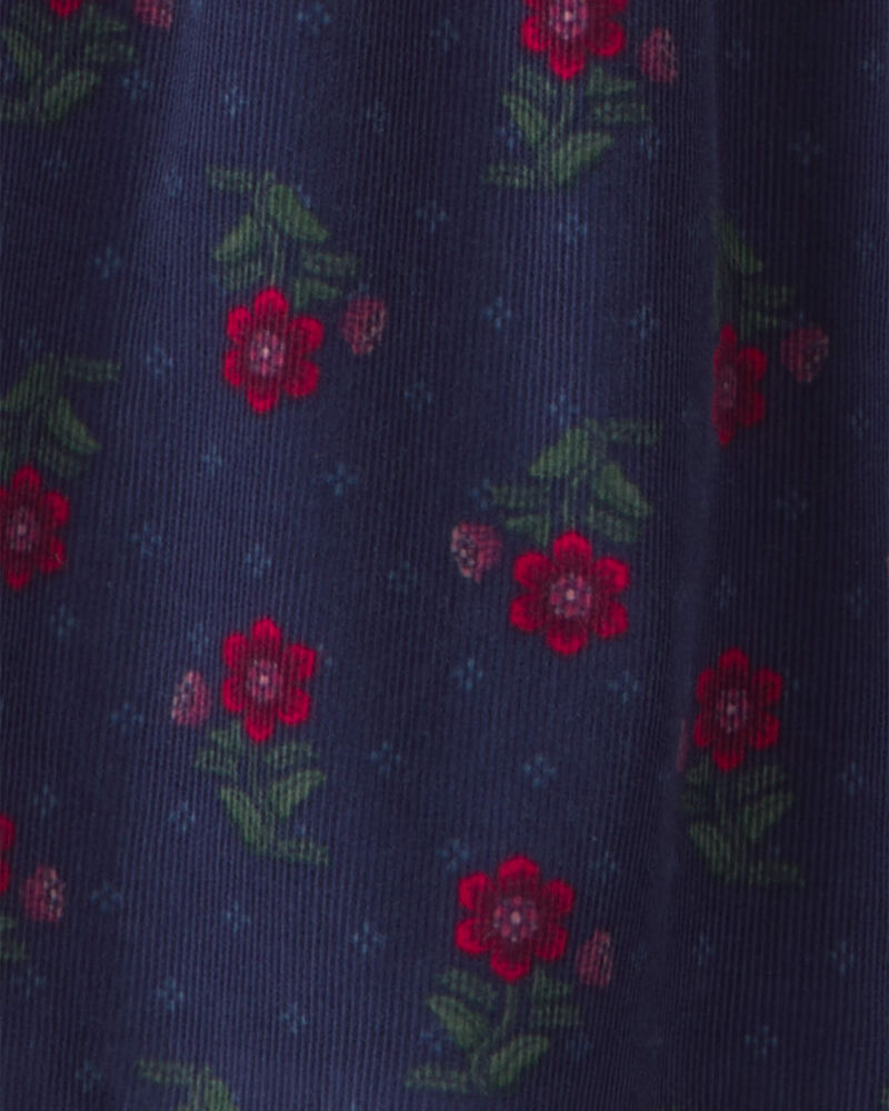Filles - Robe manches longues en velours c&ocirc;tel&eacute; &agrave; motif floral - Bleu marine, image 3 sur 3 diapositives