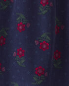 Filles - Robe manches longues en velours c&ocirc;tel&eacute; &agrave; motif floral - Bleu marine, image 3 sur 3 diapositives