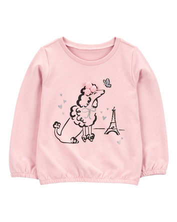 Enfant en bas âge Haut mode à manches longues en tricot à motif de chien - Rose, 