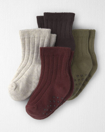 B&eacute;b&eacute; - Emballage 4 paires de socquettes antid&eacute;rapantes faites avec du coton biologique, 
