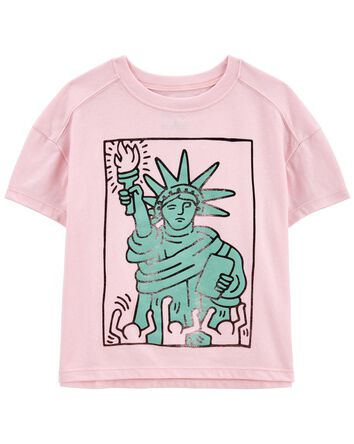 T-shirt d’allure usée à imprimé Keith Haring™ à coupe carrée, 