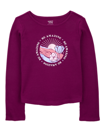 Kid Waffle Knit Long-Sleeve Thermal Tee - Burgundy, 