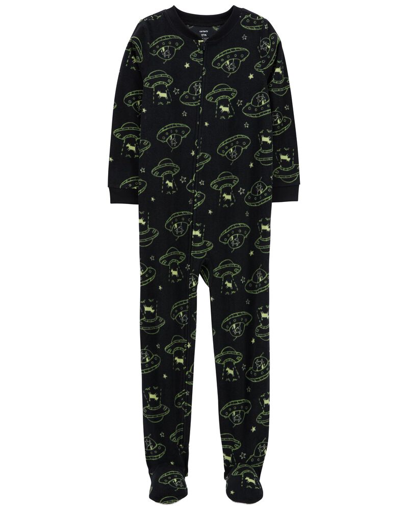 Kid 1-Piece Space Cow Fleece Footie Pyjamas, image 1 of 3 slides