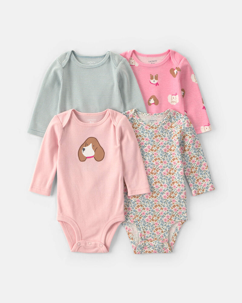 Baby Girl 4-Pack Dog Long-Sleeve Multipack Bodysuits, image 1 of 6 slides