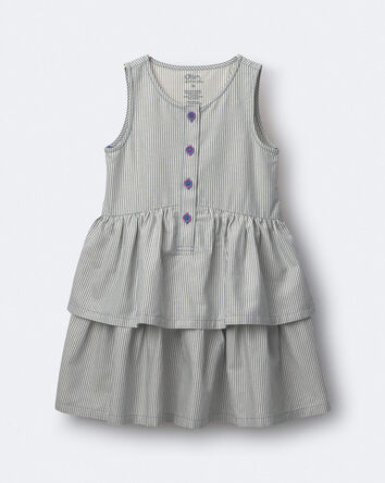Toddler Girl Tiered Drop-Waist Dress in Stripes - Cream/Slate Blue, 