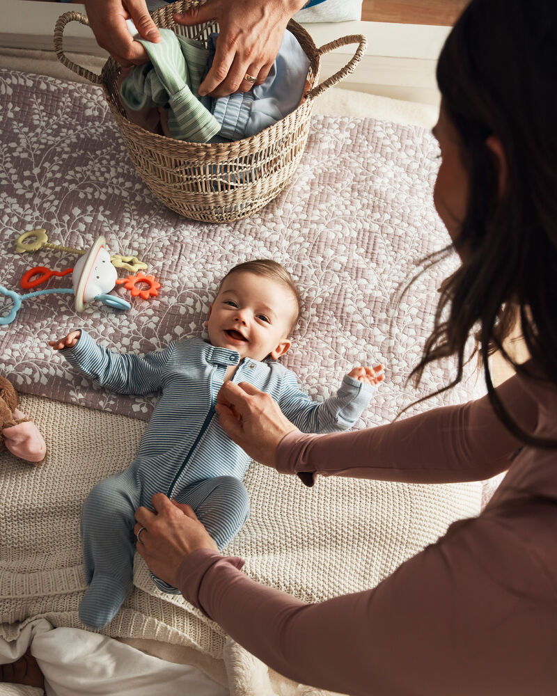 Baby 2-Pack Whale Striped 100% Cotton 2-Way Zip Sleepers - Blue, image 2 of 8 slides
