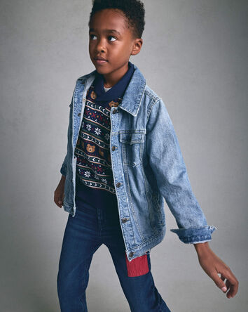 Gar&ccedil;ons - Jean en denim jambe droite &agrave; pi&egrave;ces - D&eacute;lav&eacute; moyen, 