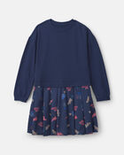 Girls Long Sleeve Cheer Print Dress - Navy, image 1 of 4 slides