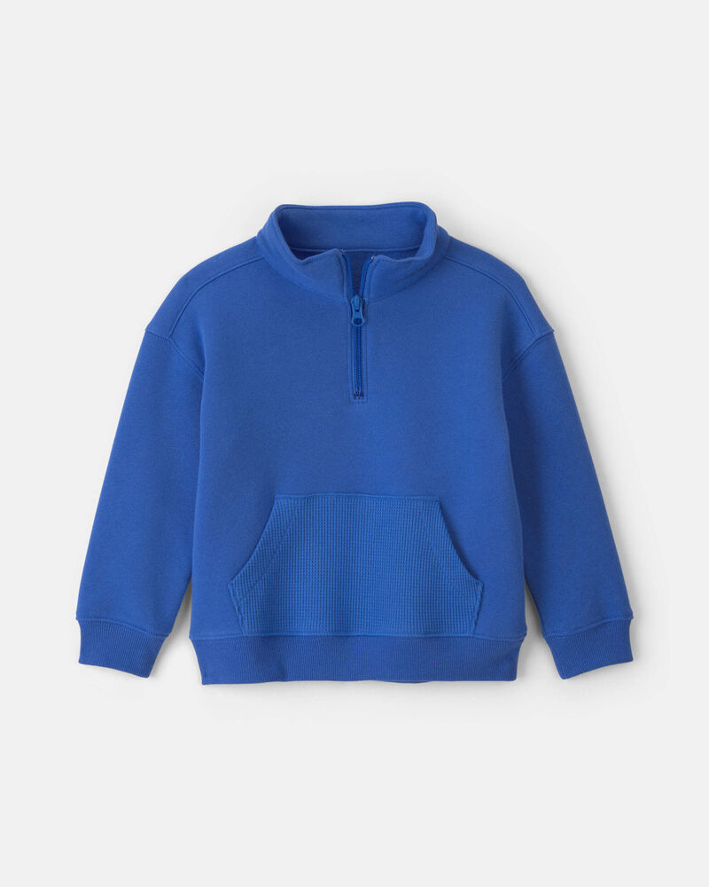 Toddler Boy Fleece Quarter-Zip Pullover Sweatshirt - Blue, image 1 of 3 slides