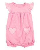 Baby Heart Short-Sleeve Cotton Romper - Pink, image 1 of 3 slides