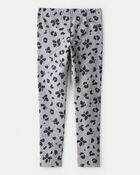 Girls Butterfly Leopard Print Pull-On Stretch Leggings - Grey, image 2 of 4 slides