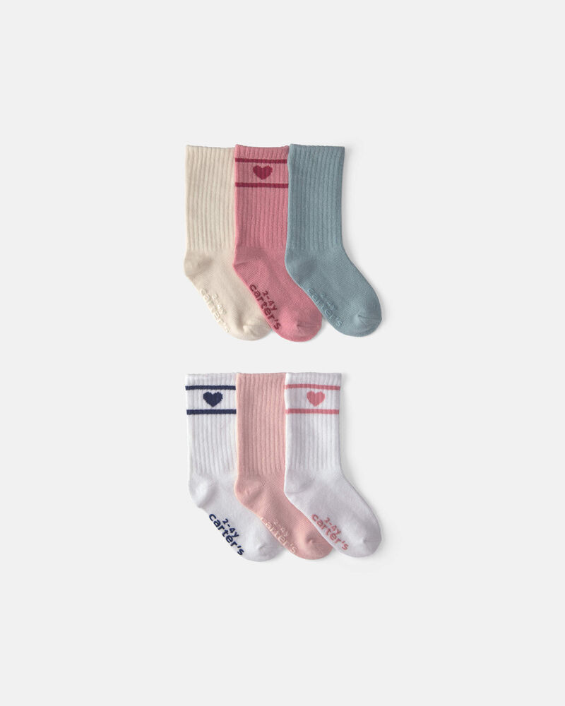 Toddler Girl 6-Pack Heart Varsity Stripe Crew Socks, image 1 of 2 slides