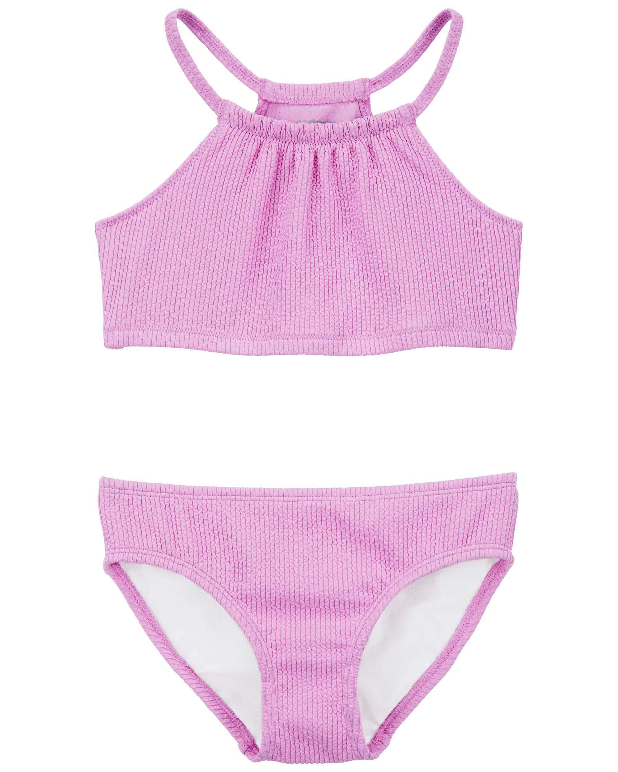 Pink Kid 2 Piece Ribbed Halter Swimsuit Carter s Oshkosh Canada