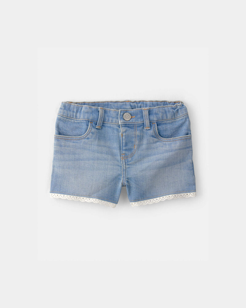 Toddler Girl Eyelet Trim Denim Shorts - Light Wash, image 1 of 4 slides