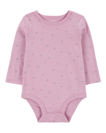 Baby Glitter Snowflake Long-Sleeve Bodysuit, 