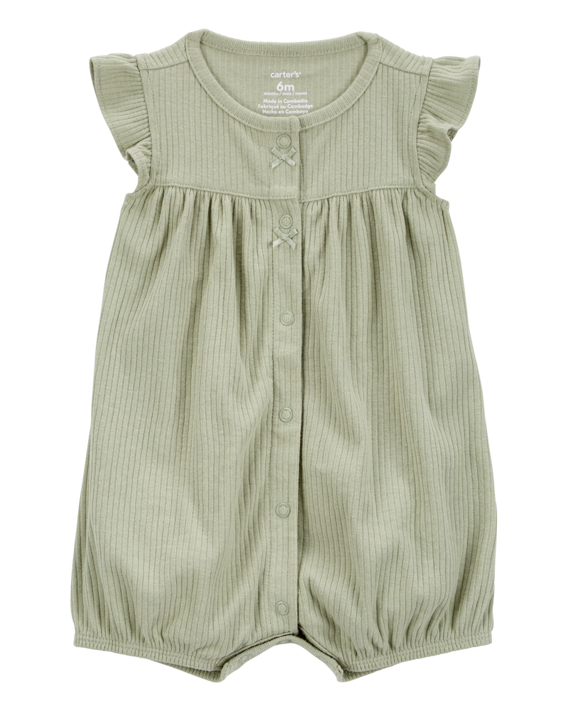 Baby Girl Cotton Rib Short-Sleeve Romper - Green, image 1 of 3 slides