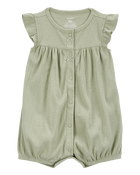 Baby Girl Cotton Rib Short-Sleeve Romper - Green, image 1 of 3 slides