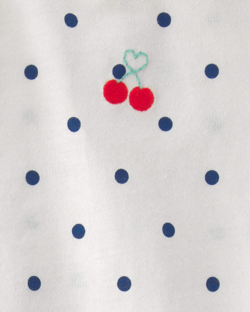 B&eacute;b&eacute; fille - Ensemble 2 pi&egrave;ces cache-couche &agrave; manches courtes et short, pois et cerises - Blanc/Bleu, image 3 sur 4 diapositives
