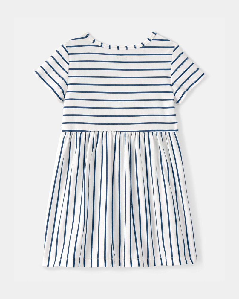 Tout-petit fille - Robe &agrave; manches courtes &agrave; rayures - Bleu/Ivoire, image 2 sur 3 diapositives