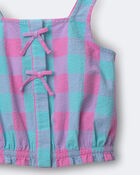 Toddler Girl Gingham Peplum Top with Bows - Purple/Blue, image 5 of 6 slides