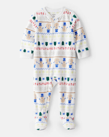 Baby Christmas Fair Isle Print Fleece Long-Sleeve Loose Fit 1-Piece pyjamas - White, 