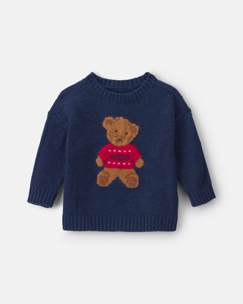 B&eacute;b&eacute; gar&ccedil;on - Chandail tricot &agrave; motif ourson - Bleu marine, image 1 sur 2 diapositives